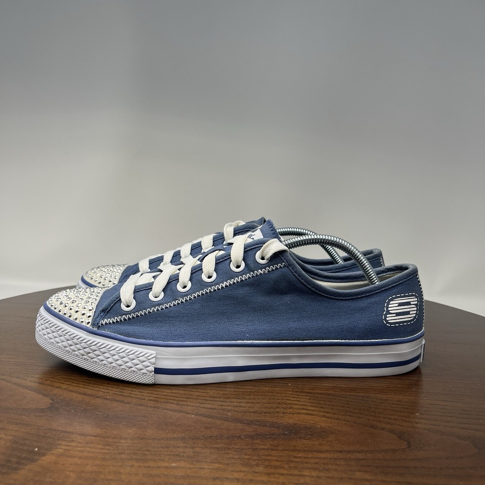 Skechers Cali Shoes Women's 10‎ Blue White Bling Toe Lace Up Low Sneakers 37351